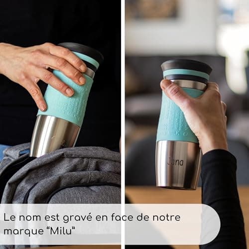 Milu Mug Isotherme avec gravure - 370ml 450ml - idée cadeau cadeau personnalisé cadeau d'anniversaire noël pour hommes femmes maman papa petite amie (370ml, Noir)