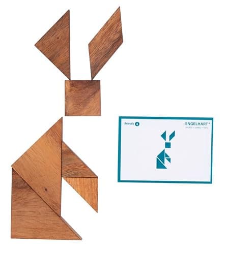Engelhart - 350103 - Double Tangram en Bois Animaux - Puzzle en Bois - Jeu en Bois Ecologique - 1 et 2 Joueurs - 4 Ans et Plus