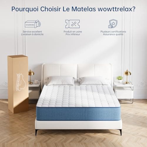 wowttrelax Matelas Hybride Premium 140x200cm - 20cm d'épaisseur, Ressorts Ensachés Indépendants + Mousse à mémoire de Forme, 7 Zones de Confort, Support à Haute résilience, Respirant et Antibactérien