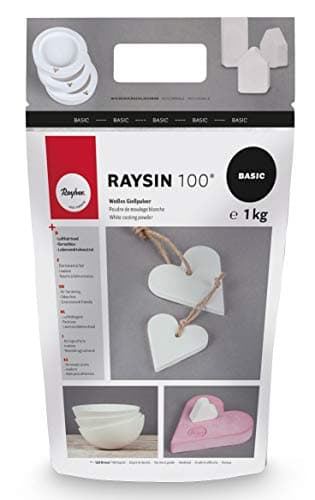 Rayher 3410302 RAYSIN 100 plâtre/poudre de moulage, blanc, 1 kg, durcissement rapide à l’air, inodore, structure fine, moulage d’objets décoratifs, Blanc
