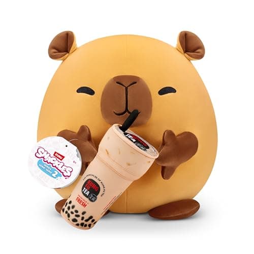 Snackles, Series 2, Capybara (Kung Fu Tea, Bubble Tea), Plush Toy, Cuddly Squishy Comfort Plush with License Snack Brand Accessory, Medium (35 cm), Brown Box, (Capybara)