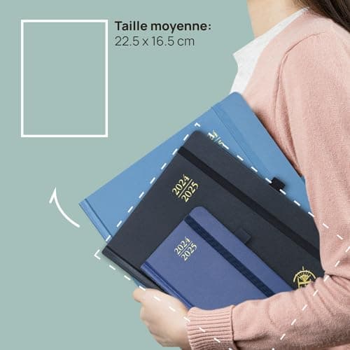 POPRUN Agenda 2025 Semainier (17 Mois: Août 2024 - Déc 2025) 22 x 16,5 cm Couverture Rigide Agenda Scolaire 2025 avec Intervalles de 30 minutes, Papier Certifié FSC® - Rose Clair