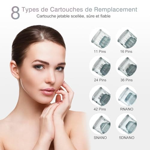 M8 Microneedling Pen - Réglable Dermapen Microneedling, Appareil Électrique Professionnel de Microneedling pour le Visage, le Corps et la Croissance des Cheveux/Barbe avec 8 Cartouches