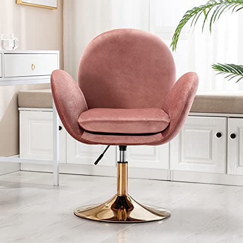 Wahson Chaise Pivotant Fauteuil Chambre Velour Assise Rembourrée avec Accoudoir pour Coiffeuse/Maquillage, Rose