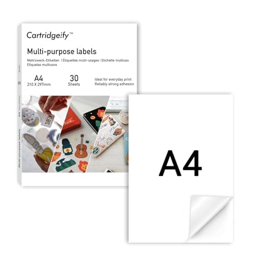 Cartridgeify A4 Papier Autocollant Mat Imprimante, 30/feuilles,1 étiquette par feuille, 210 x 297 mm, pour imprimante laser et jet d'encre