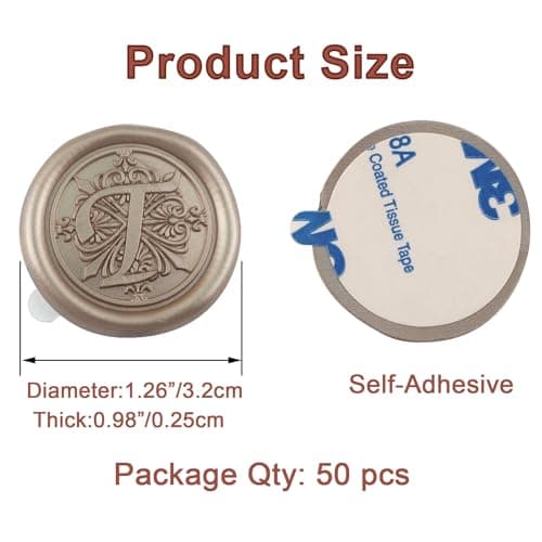 Zifospy cire cachet, Lot de 50 autocollants scellage en or champagne pour invitation de mariage, Noël, emballage de cadeaux, fête, idéal pour sceller les enveloppes(Letter T)