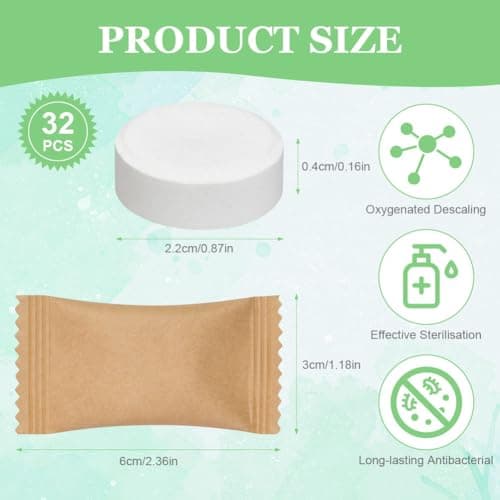 HOTUT Tablettes de Nettoyage pour Bouteilles, 32 Pièces Pastilles de Nettoyage Facile et Pratique, pour Tasses à Café/Eau/Boissons, pour Bouteilles en Acier Inoxydable/Plastique/Céramique/Verre