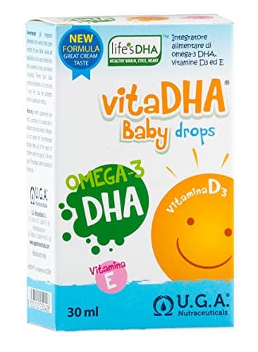 VitaDHA Baby drops – Complément alimentaire d'oméga-3 DHA pur - Avec vitamine D3 et E - Pour bébés et enfants - Sans gluten ni lactose - Goût lait et crème - Compte-gouttes pratique - 30 ml
