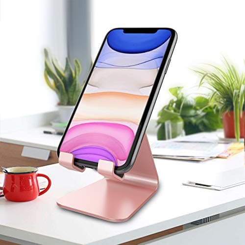 Lucrave Support Téléphone, Support de Bureau en Aluminium Compatible avec iPhone 16 15 14 13 12 Mini Pro Max XS Max XR X Se 8 7 6 6s Plus Huawei Mate 60 Pro, Samsung S23 S22 S21-Or Rose