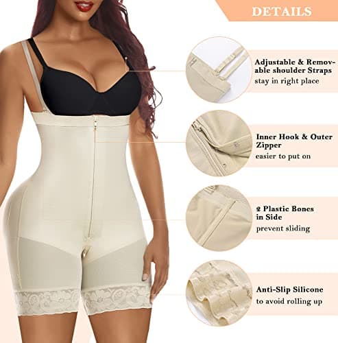 YIANNA Body Femme Gaine Ventre Plat Invisible Amincissante Zipper Gainant Combinaison Sculptant Shapewear Fajas Colombianas Post Accouchement Beige M 7257