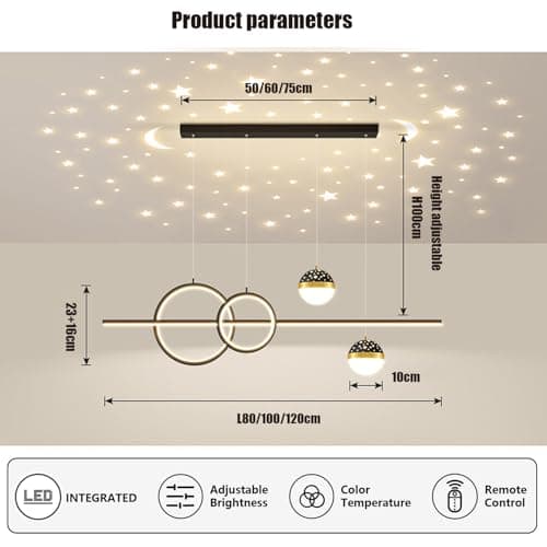 Aleaty Table à manger LED suspension dimmable LED suspension moderne suspension hauteur réglable Designer suspension réglable à distance dimmable suspension (noir, 80cm)