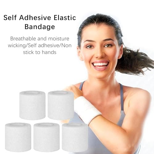 Bandes de Kinésiologie,Bandage Autoadhésif,Bande Adhesive Elastique Kinésiologie,Bandage Autoadhésif Cohésifs Bandes,Bande Adhésive Elastique,pour Doigts,Poignets,Genoux,5 Rouleaux,5cm X 4,5m,Blanc