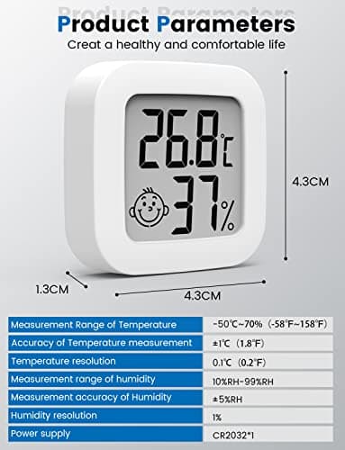 Mini Thermomètre Hygromètre Intérieur Digital à Haute Précision, Moniteur de Température et Humidimètre, Thermo Hygromètre Indicateur du Niveau de Confort