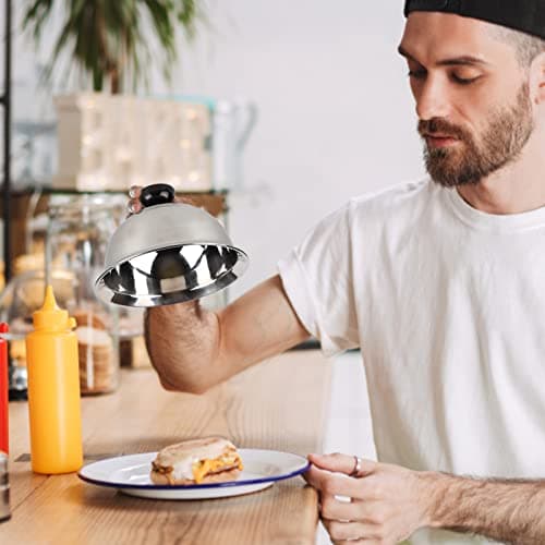 CPROSP 4X Cloche pour Hamburger INOX 16 * 9 cm, Cloche Chauffante pour Fondre Le Fromage, Cloche de Cuisson Burger avec 1 Mini-Tournevis, Cloche à Chaleur pour Steak