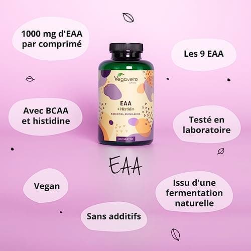 BCAA 2.1.1 | Dosage Elevé : 3000 mg | 8 Acides Aminés Essentiels (EAA) + Histidine | 100% NATUREL | Récupération + Développement Musculaire | Sans Additifs & Vegan | 300 Comprimés | Vegavero®