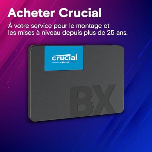 Crucial BX500 SATA SSD 480Go, SSD 2.5" Interne, jusqu'à 540Mo/s, Compatible avec Ordinateur Portable et de Bureau (PC), 3D NAND, Accélération dynamique de l'écriture, Disque Dur SSD - CT480BX500SSD1