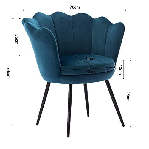 Wahson Fauteuil en Velours Fauteuil Coquillage avec Pieds Métal, Fauteuil Chambre Confortable Chaise Relax pour Salon/Chambre (Bleu Sarcelle)