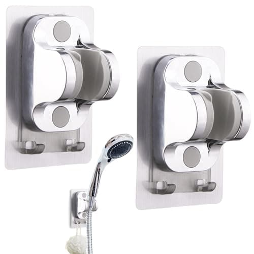 Lot de 2 supports de douche universels, supports de douche, supports de pomme de douche, aucun perçage requis, inclinaison réglable, super adhésif, supports de pomme de douche avec crochets