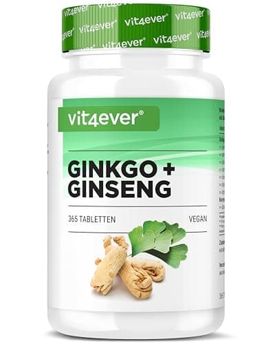 Ginkgo + Ginseng - 365 Comprimés - Extrait Spécial - Hautement Dosé - Ginkgo Biloba + Ginseng Coréen - Qualité Premium - Vegan