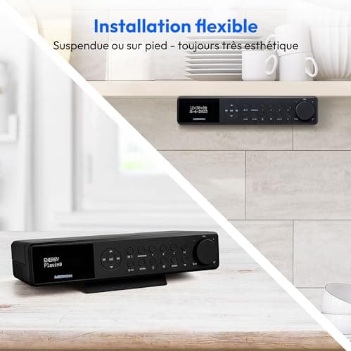 Radio de Cuisine encastrable MEDION E6660 (Radio de Cuisine Dab+, Radio FM PLL, Bluetooth, Barre Lumineuse LED, encastrable, minuterie de Cuisson, Affichage de l'heure) Noir