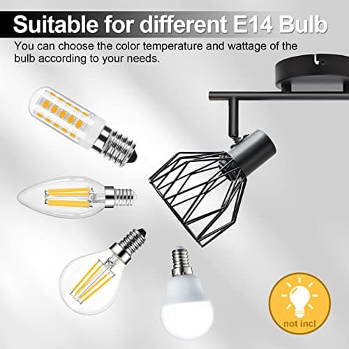 KYOTECH Plafonnier LED 2 Spots Pivotants & Orientables Rétro en Métal Noir Cage Spots de plafond Applique murale Noir Douille E14,Spot pour Cuisine Chambre Coucher,livré sans ampoules