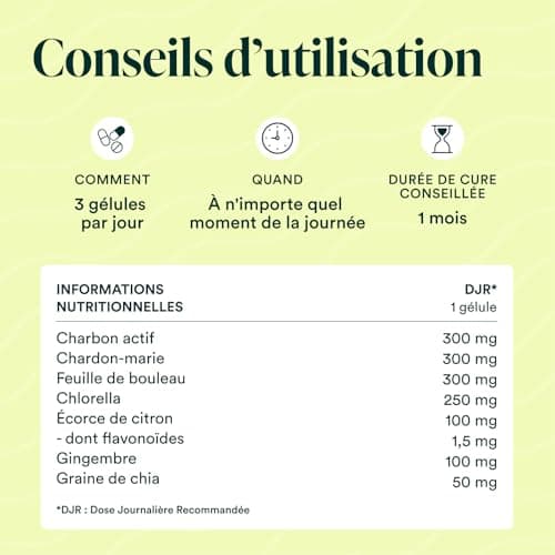 NOVOMA Formule Détox Bio, Purification Foie & Digestion, Avec Charbon Actif, Chardon-Marie, Chlorella & Gingembre, Cure de 1 Mois, 90 Gélules, Végan, Fabriqué en France