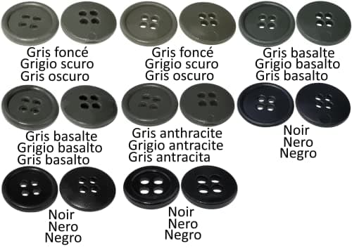 AERZETIX - C56512 - Lot de 100 Boutons à coudre ronds Ø15x3 mm à 4 trous - couleur gris anthracite 24L L24 - en plastique - ouverture 2 mm - mercerie couture vêtements mode tricot décoration