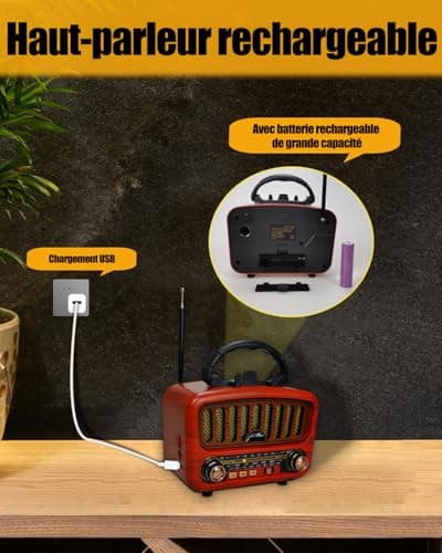 Poste Radio Portable avec Haut-Parleur Bluetooth, AM/FM/SW Petite Radio Vintage avec Haut-Parleur 5W et Bluetooth 5.0, Transistor Radio a Pile avec Fonction USB/TF/AUX (Rouge)