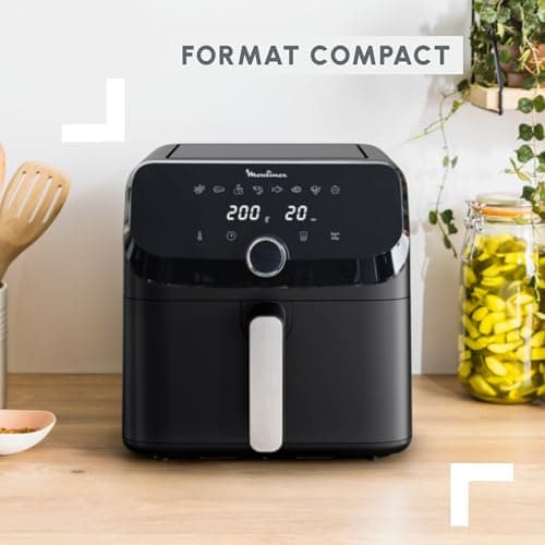 Moulinex Friteuse à air, Très grande capacité de 7.5L, 8programmes prédéfinis, Format compact, Easy Fry Mega, EZ8558F0, Noir