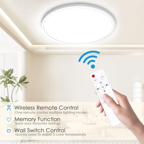 Yexati Plafonnier LED Dimmable, 24W 3000K-6500K 3200LM Plafonnier Télécommande, IP54 Luminaire Plafonnier Lampe Plafond Moderne Rond pour Salle de Bain, Chambre, Cuisine, Salon, Balcon 29.5CM