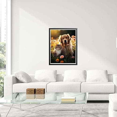 Diymood 5D Kit Complet de Broderie Diamant Chats - Peinture Diamant Chiens Rond Point de Croix - Décoration Murale pour Chambre, DIY Diamond Painting Maison 30x40cm