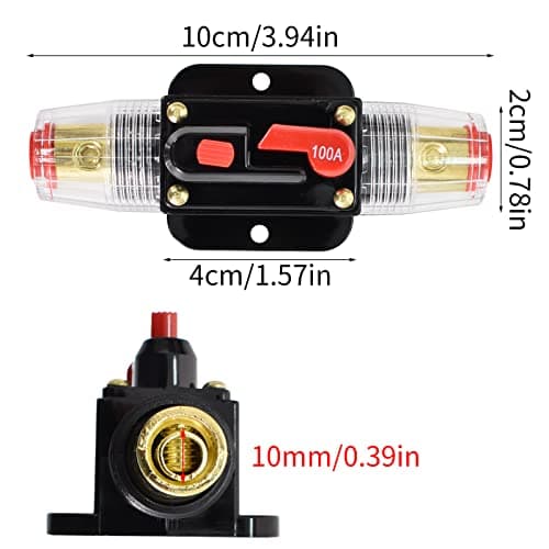 Fusible de Réinitialisation de Disjoncteur en Ligne100A, Porte Fusible 12V-24V DC vec Réinitialisation Manuelle pour Système d'amplificateur de Son Audio de Voiture, Bateau, Camion