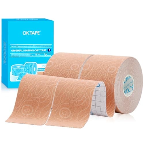 OK TAPE PRO Bande de Kinésiologie,Bande Physiothérapeutique, Bande Médicale, Sport et Physiothérapie,5cm x 5m,2 Rouleaux, Beige