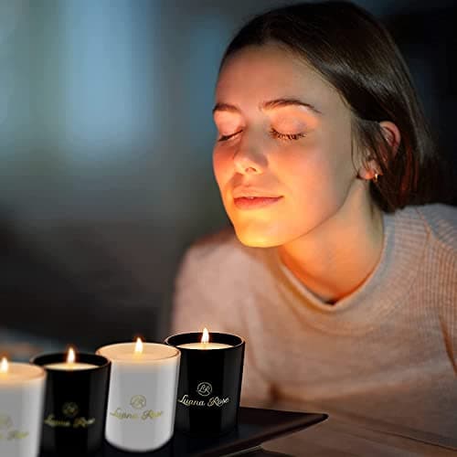 Luana Rose - Lot de 4 - Parfums Envoûtants - Bougies Naturelles à Base de Cire de Soja en Pot de Verre - Coffret Bougies Parfumées Cadeau Femme et Homm - Présentation Élégante