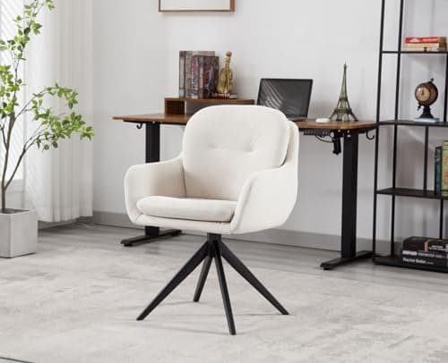 Wahson Chaise de Bureau en Chenille Fauteuil de Bureau pour Chambre Rotation à 360°, Chaise Bureau Erconomique avec Pieds en Métal, Chaise Pivotante, Beige