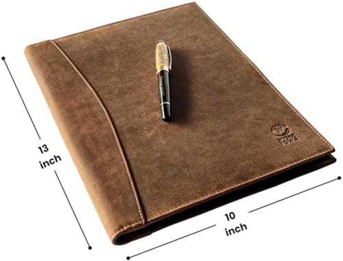 Porte-documents en cuir par Rustic Town | Conférencier A4 pour homme et femme | Porte-documents en cuir durable fait à la main avec 3 + 1 pochettes pour documents et bloc-notes