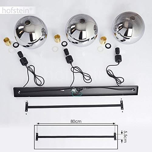 Suspension Tuvalu en métal noir et verre chromé, élégante suspension retro-moderne idéale au dessus d'une table vintage, hauteur max. 160 cm, pour 3 ampoules E27, ampoule(s) non incluse(s)