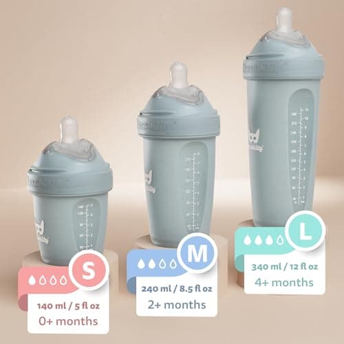 Herobility Double Anti-Colic Baby Bottles – 5 fl oz/140ml – 4-Pack – Multicolor – White, Gray, Pink, Hawthorn Rose