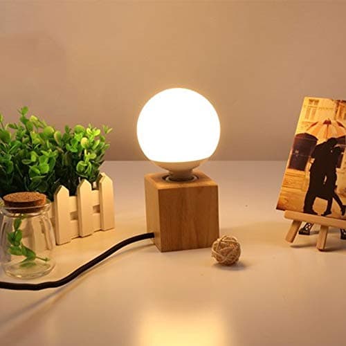Mengjay Support de Douille E27 en Bois carré Lampe de Table Prise EU Standard Luminaire de Décoration Pour Bureau, Maison, Café, Bar, Restaurant