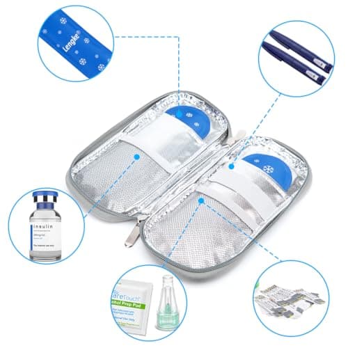 YOUSHARES Pochette Isotherme Insuline - Trousse Isotherme Médicament avec 2 Poche de Glace pour Diabetique, Sac Transport Insuline Voyage pour Stylo d'Insuline, Seringues, Vaccin (Gris