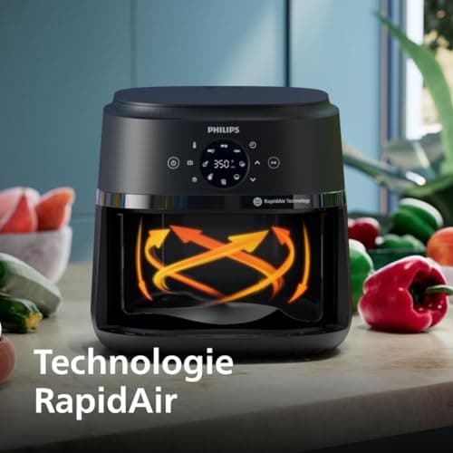 Philips 2000 Series Airfryer - 13 façons de cuisiner, technologie Rapid Air, jusqu'à 90% de matières grasses en moins, fenêtre de cuisson, cuve de 6,2L, écran tactile, noir (NA230/00)