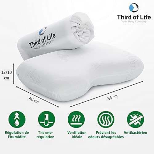 Oreiller Cervical NuMOON avec Aloe Vera et Charbon de Bambou | Coussin Ergonomique et Orthopédique Anti-Acariens, Anti-Allergènes | Pour Toutes les Position de Sommeil | Taie Extra Gratuite