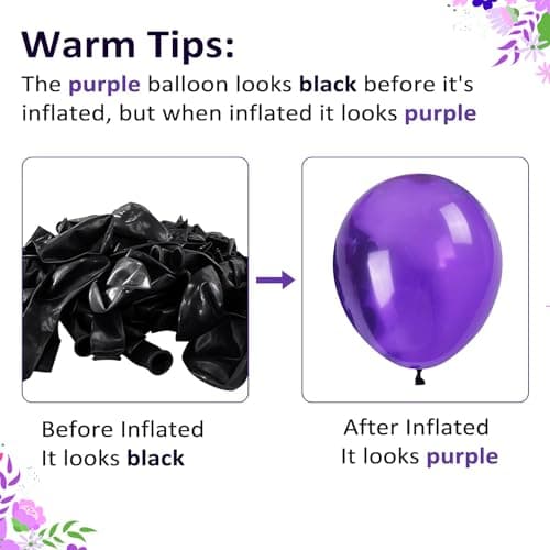 Teselife Ballons Noir Violet, 30Pièces Noir Violet Foncé Métal Violet Confettis Ballon Latex Hélium Ruban Hommes Femmes Genre Anniversaire Mariage Valentin Graduation Proposition Halloween Mascarade