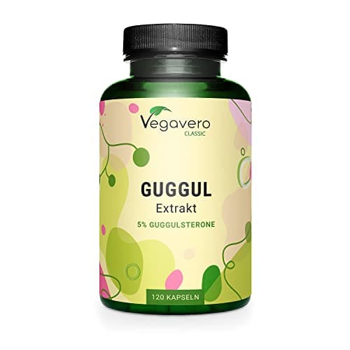 Guggul PREMIUM Vegavero® | 120 Gelules (4 mois) | 5% de Guggulstérones | Cholesterol + Antioxydant Puissant l DOSE LA PLUS ELEVEE: 500 mg d'Extrait par Gélule | Sans Additifs et VEGAN