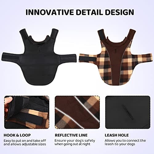 CITÉTOILE Manteau Chien Coupe-Vent, Manteau Veste pour Chien d'hiver Réversible, Veste vêtement d'hiver Chaud pour Chiens Petit Moyen Grand, Réfléchissants, Manteaux Polaire Chien, Marron, XS