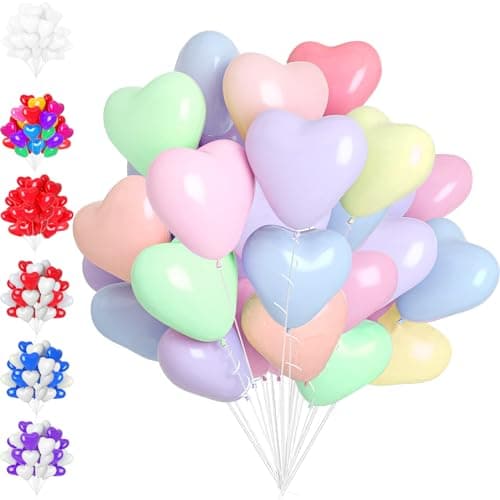 50 Pcs Ballon coeur Macarons, 10 Pouces Macarons Ballons en Latex en Forme de Cœur, Ballon Coeur Helium, Ballon Coeur Romantique,pour Engagement, Mariage, Valentine et Anniversaire fête Décoration