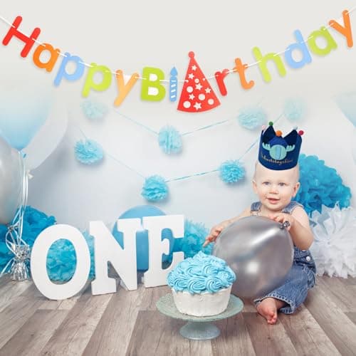 DKDDSSS Bébé Anniversaire Couronne, Chapeau Anniversaire Enfant avec des nombres interchangeables de 1-8, Bleu Tiara Bébé Accessoires pour Décoration Anniversaire Fête Garçon Fille