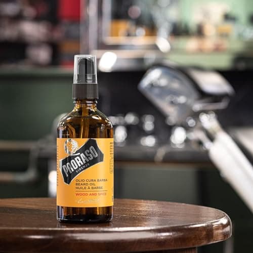 Proraso | Huile à barbe Wood & Spice (flacon-pompe de 100 ml) – Huile pour barbe adoucissante et protectrice pour barbes longues et hirsutes – Fabriquée en Italie