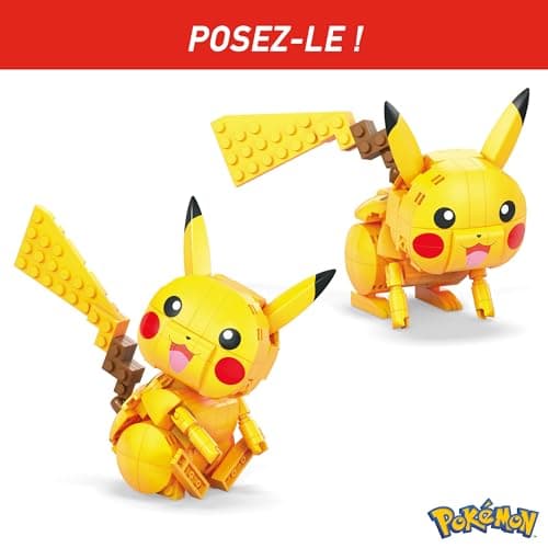 MEGA Pokémon Figurine Action Pikachu 12 cm, Jeu De Briques De Construction pour Enfants Et Adultes, Modèle Pokémon À Collectionner avec 211 Pièces, Jouet pour Enfant de 7 Ans et Plus,GMD31