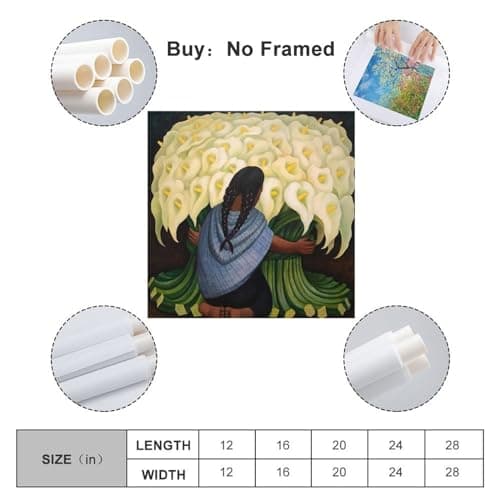 DryNda Diego Rivera Poster esthétique sur toile pour chambre de fille et de fleurs 60 x 60 cm